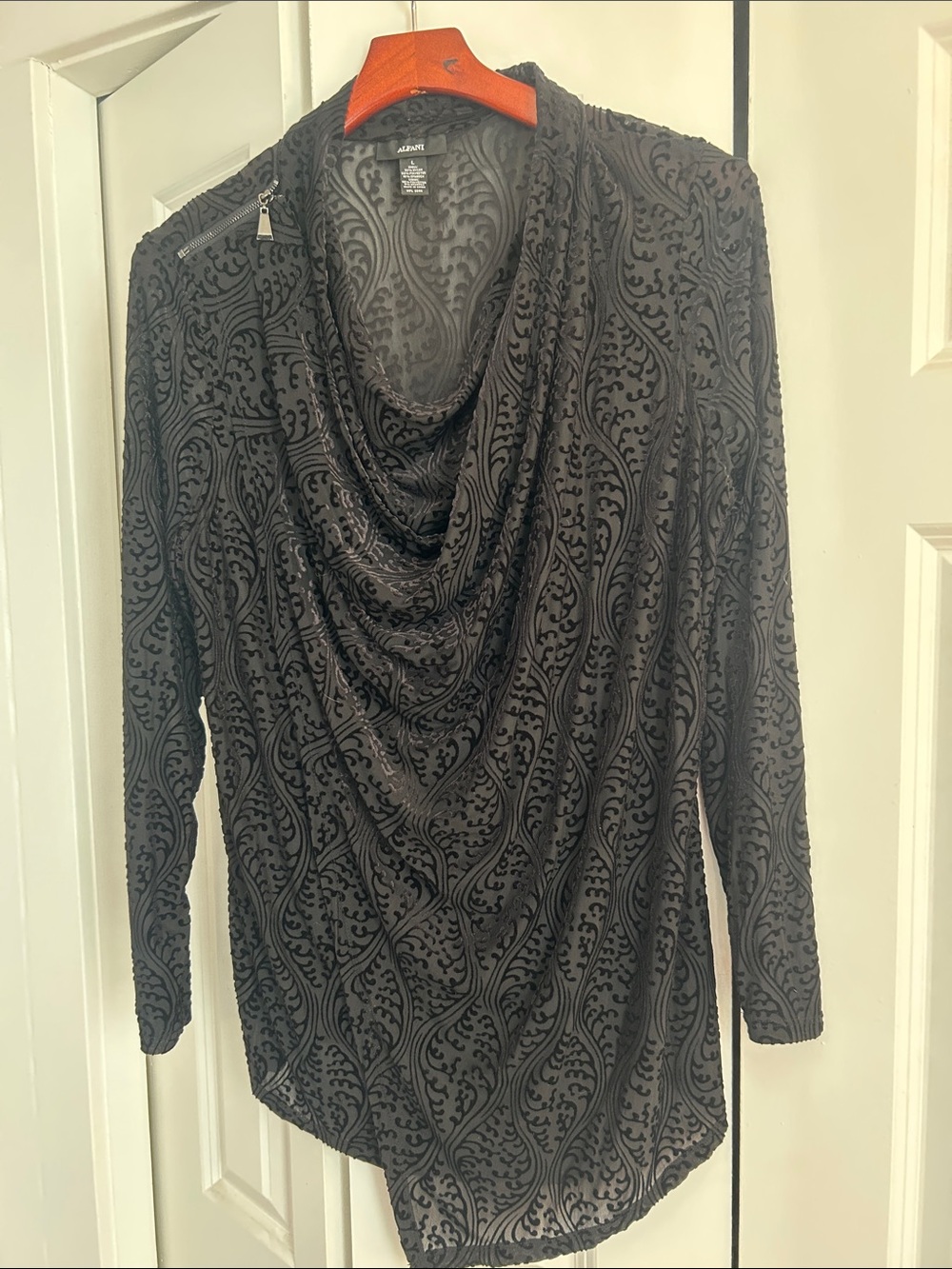 Alfani Black Textured Cowl Neck Long-Sleeve Top